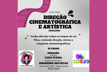 Centro Cultural recebe oficina gratuita de cinema no dia 29 de março
