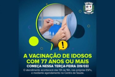 Começa nessa terça-feira a vacinação em idosos de 77 a 79 anos, em Fartura