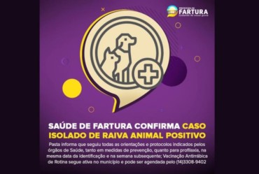 Saúde de Fartura confirma caso isolado de Raiva Animal Positivo