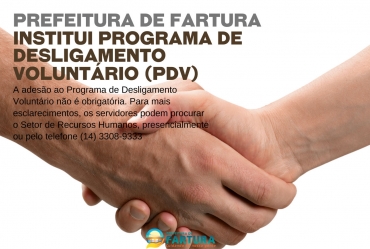 Prefeitura de Fartura institui Programa de Desligamento Voluntário (PDV)