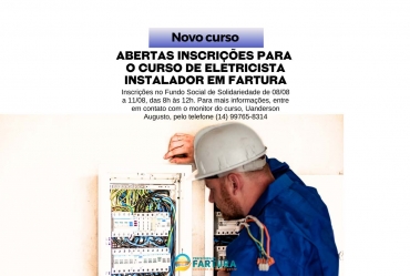 Abertas inscrições para o curso de Eletricista Instalador em Fartura