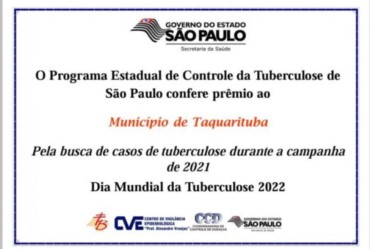 Taquarituba recebe prêmio pelas metas atingidas no controle da tuberculose