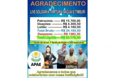 Live solidária da Apae arrecada mais de R$ 20 mil