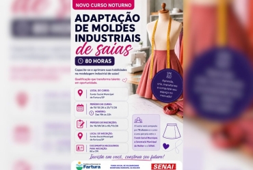 Prefeitura de Fartura abre inscrições para curso de Adaptação de Moldes Industriais de Vestidos