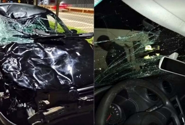 Casal sai ileso após carro atropelar boi em rodovia de Itapeva; veículo ficou destruído