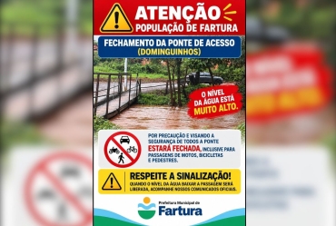 Fartura fecha ponte de acesso após nível da água subir com as chuvas