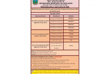 Matrículas para o Ano Letivo de 2026 de Taguaí