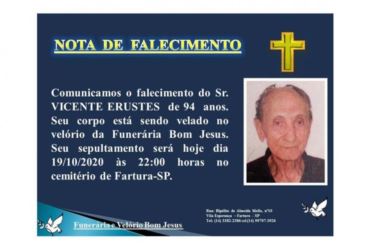 Pai da candidata à prefeita de Fartura Célia, Vicente Erustes falece aos 94 anos
