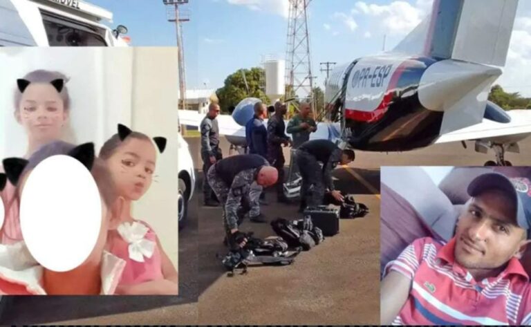 Pai mata duas filhas crianças em Taquarituba