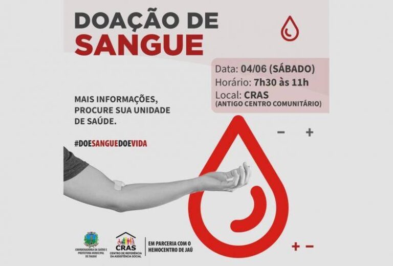 Amanhã tem doação de sangue no Cras de Taguaí