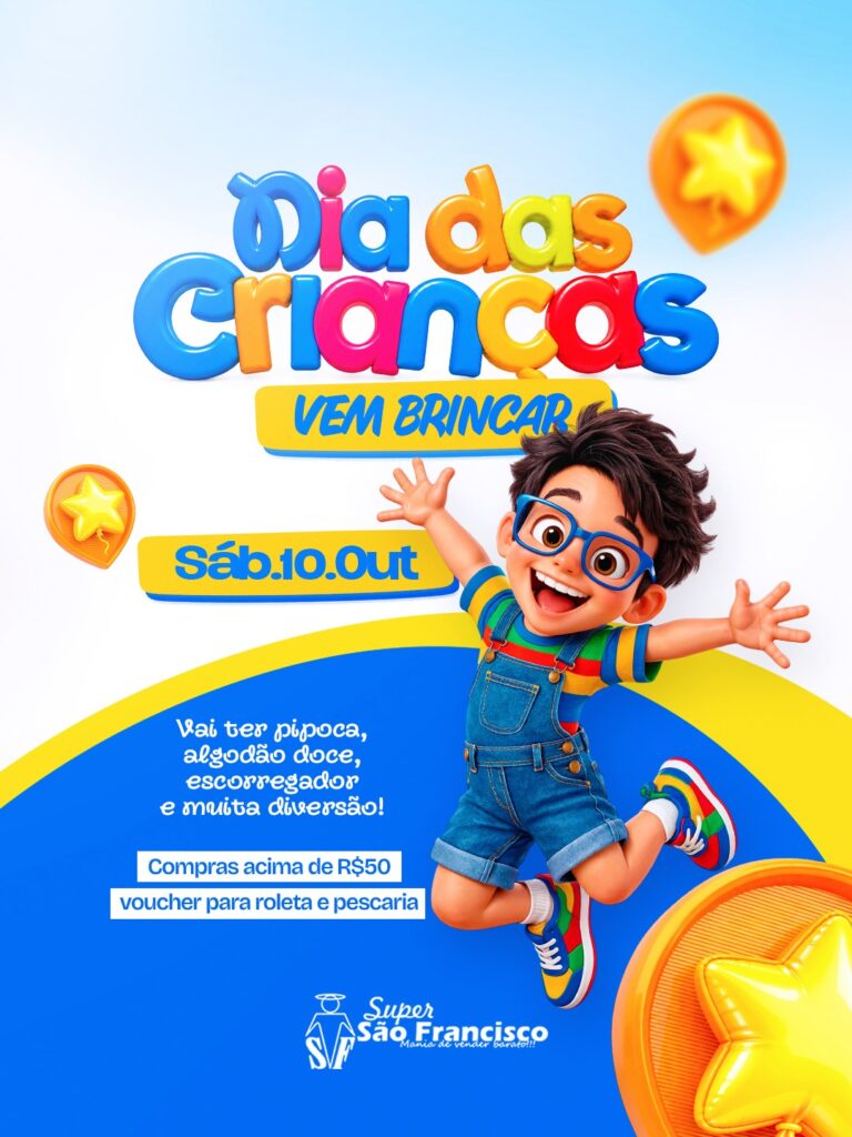Supermercado São Francisco promove Dia das Crianças com brincadeiras e diversão neste sábado (10)
