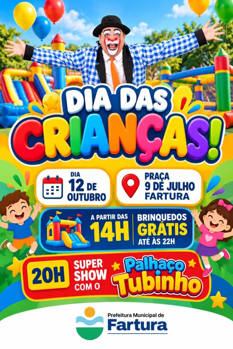 Palhaço Tubinho está de volta a Fartura para animar o Dia das Crianças