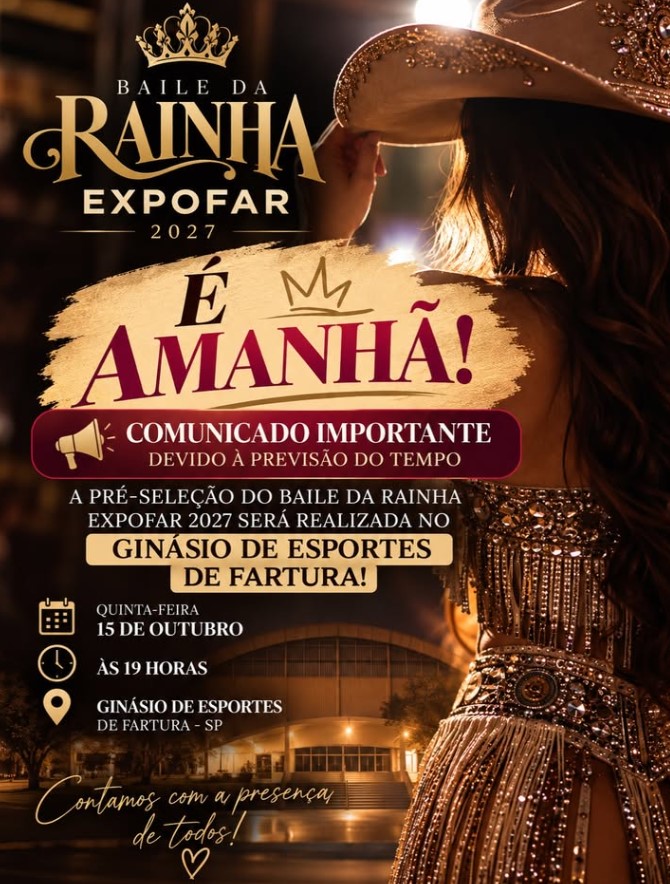 Pré-seleção para Rainha da Expofar 2027 será realizada no Ginásio de Esportes de Fartura