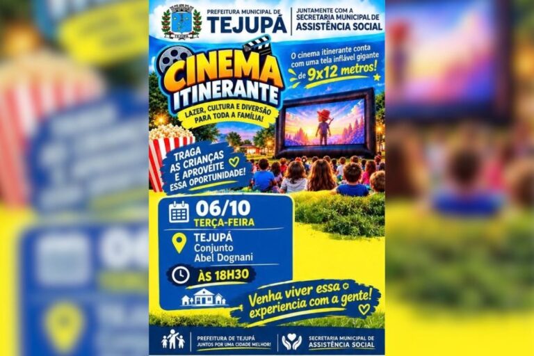 Cinema itinerante leva diversão gratuita em Tejupá, nesta terça-feira (6)
